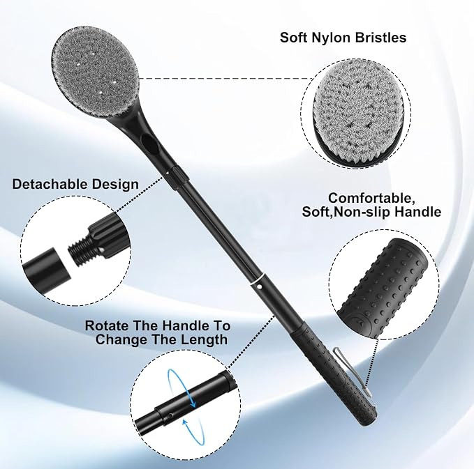 Gobiteli Back Scrubber for Shower,26" Long Handle Shower Brush for Body Exfoliator and Deep Clean,Back Brush for Shower for Men,Women and Elderly