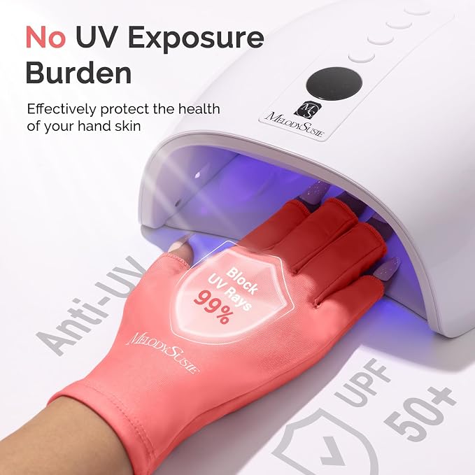 MelodySusie UPF50+ Fingerless UV Protection Gloves for Gel Manicures | Cool breathable fabric,professional UPF50+ UV protection,fingerless design ideal for salon & home gel manicure,Anti UV Light