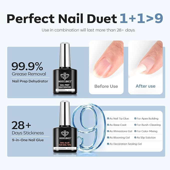 modelones X Nail Gel Kit, 9-in-One Glue Prep Dehydrator & Portable Led Lamp | 15Sizes Gel Nail Tips Short Square 510Pcs Pre-shaped Square Press On Extension Kit DIY Salon Home Gift for Women