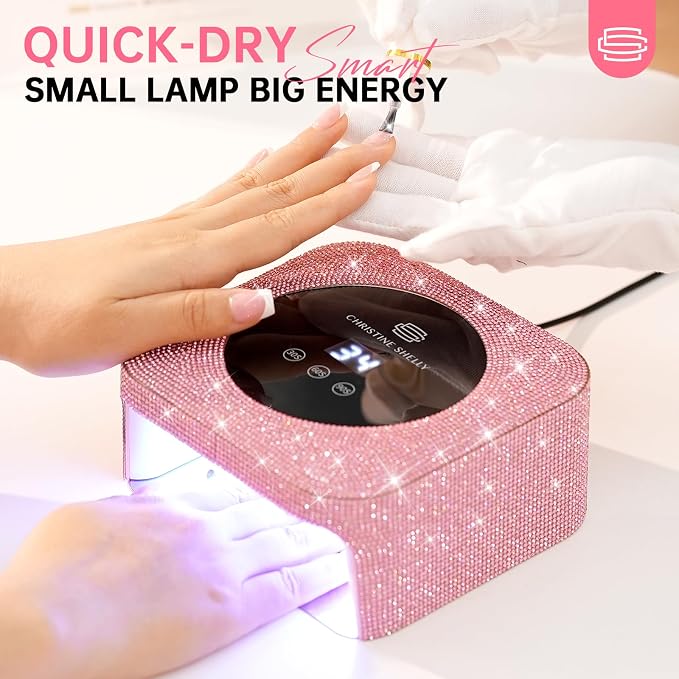 UV Light for Nails, Mini UV Nail Lamp with Auto Sensor Gel Nail Lamp | 48W | Travel Mini Size | 3 Timers | Rhinestone | Plug-in | Fast & even curing | DIY Manicure Nail School | Pink Diamond