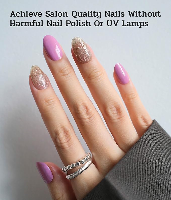 Nail Polish Strips - No UV Lamp Needed (Berry Gold Glitter) | 22 Pcs Salon Quality Gel Nail Stickers - Long Lasting Wraps Easy Application and Removal