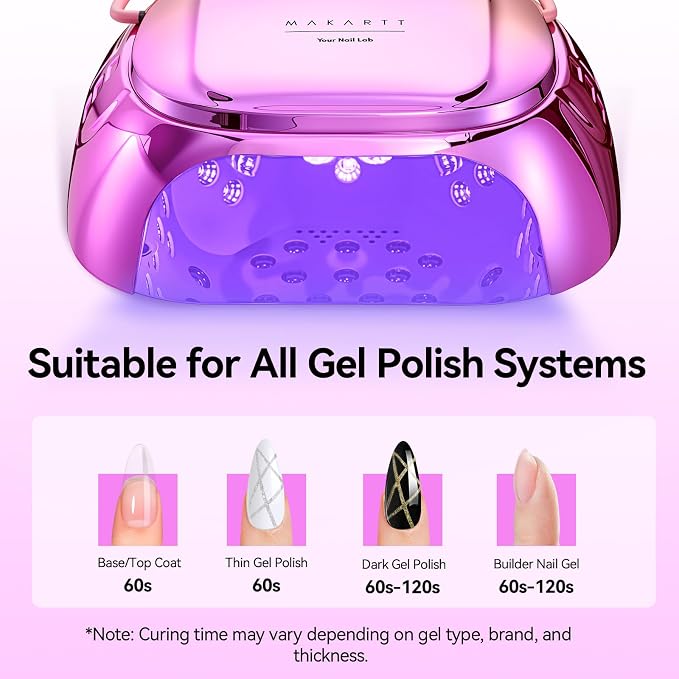 Makartt Professional UV Nail Lamp with Handle 30W Rechargeable Nail Dryer | Cordless Nail Light with 45 LED Beads 4 Timers LCD Auto Sensor Fast Curing Gel Polish for Home DIY Salon, Gradient Purple