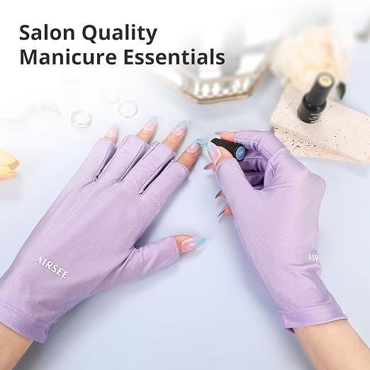 AIRSEE UV Gloves for Nail Lamp,Professional UPF50+ UV Protection Gloves for Manicures Nail Art,Fingerless Gloves That Shield Skin from The Sun and Nail Lamp (Purple)