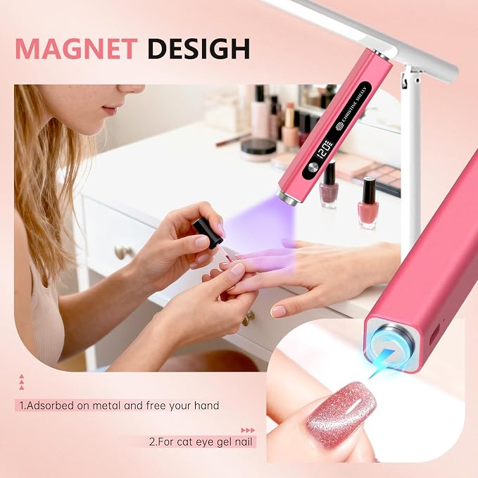 Flash Cure Nail Lamp, 3 in 1 UV Nail Lamp Handheld UV Light for Gel Nails | Cat Eye Magnet | Cordless | 3W | Type-C | 400mAh | Mini Size | Easy to Carry | red