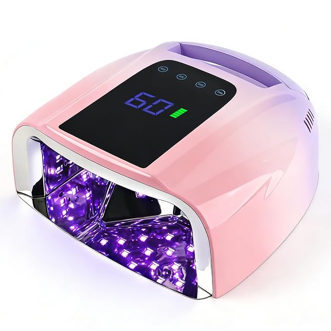 96W Rechargeable UV LED Nail Lamp, Cordless UV Light for Nails with LCD Display Auto Sensor, 4 Timer Setting and Smart Sensor Nail Dryer,Nail Cure Light with Removable Bottom（Pink Purple）