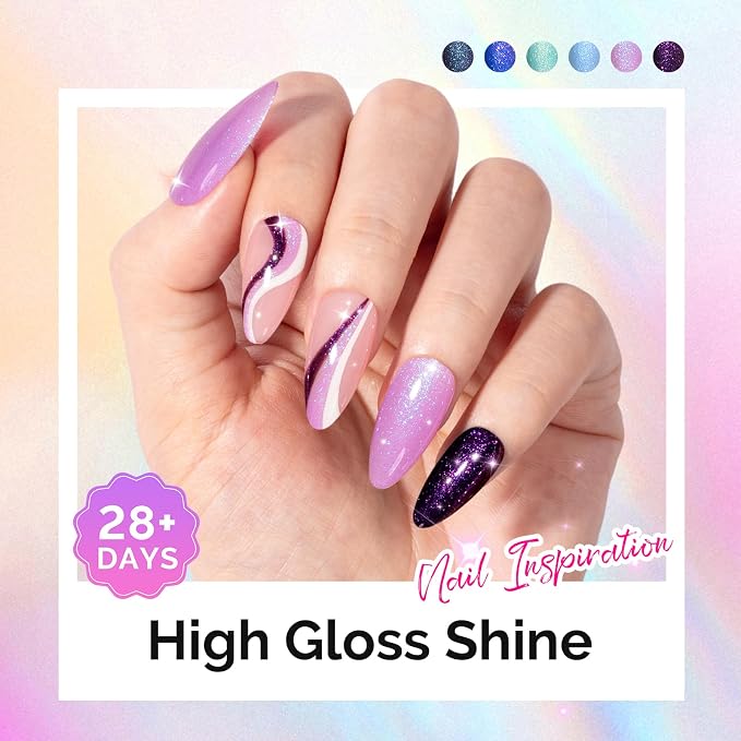 MelodySusie 7.5ML Glitter Gel Nail Polish Set, 6 Colors Chameleon Sparkle Gel Polish Kit Aurora Blue Purple Green Shimmer Gel Polish Gifts for Women Nail Art Manicure Salon DIY Nail Design at Home