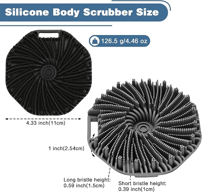 Silicone Body Scrubber, 2 PCS Exfoliating Body Scrubber, Silicone Loofah Bath Brush with Hand Strap, No-Slip Handheld Body Wash Brush Body Scrubbers Shower Cleaning for All Skin Types (Black & Grey)