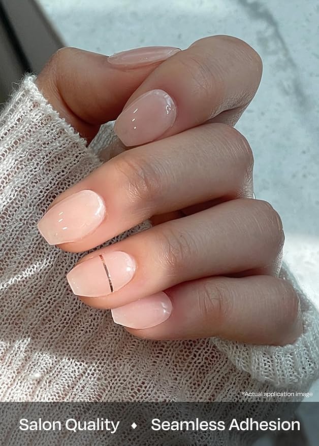 ohora Semi Cured Gel Nail Strips (N Basic Nails no.11) - Nude, Solid, Works with Any UV/LED Lamps, Salon-Quality, Long Lasting, Easy to Apply & Remove - Includes 2 Prep Pads, Nail File & Wooden Stick