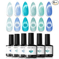 modelones Cat Eye Gel Nail Polish Set Glitter 6Colors Baby Blue Green