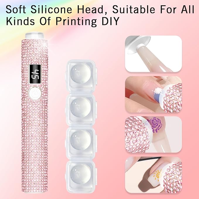 Handheld UV Light for Gel Nails, Glitter UV Nail Lamp, Cordless Portable Mini Gel Nail Lamp for Fast Curing, Rechargeable LCD Polish Nail Dryer for DIY Manicure Decor - Pink Diamond