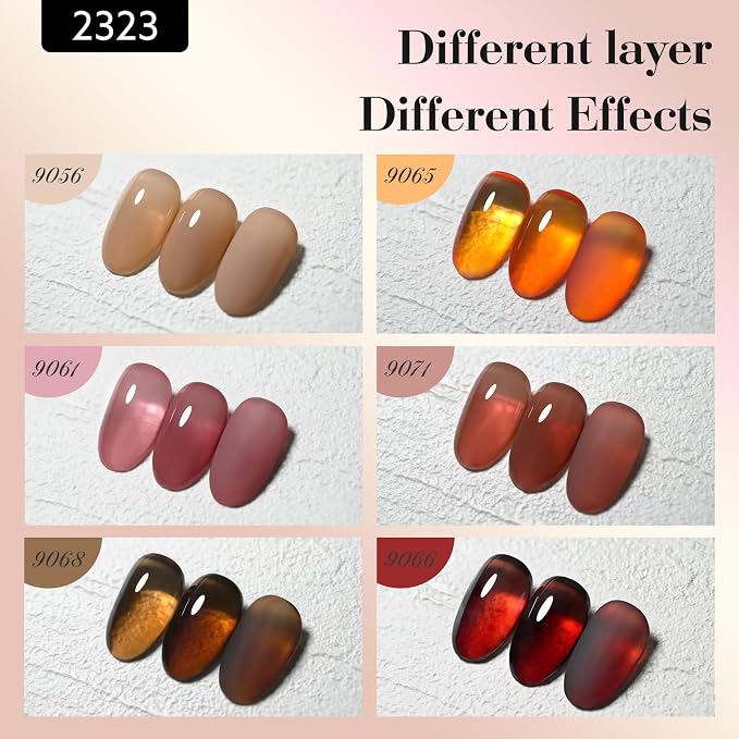 CANNI 9ML Brown Jelly Gel Polish Set, 6 Translucent Shades UV LED Soak Off | Smooth Application • Highly Pigmented • Glossy Finish • Long-Lasting Wear • Nail Art • Salon DIY Manicure • Easy Application