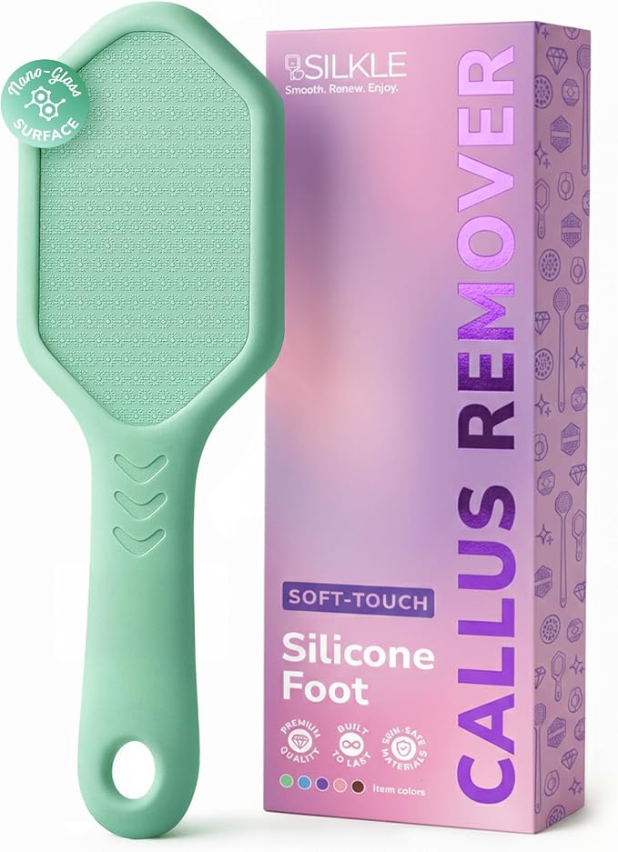 SILKLE Nano Glass Foot File - Foot Callus Remover for Feet & Foot Scrubber | Silicone Grip for Non-Slip Control - Foot Scrubber for Dead Skin, Heel Scraper for Cracked Heels & Foot Exfoliator - Green