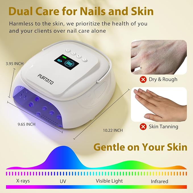Purtato 126W Cordless Rechargeable UV LED Nail Lamp with Large Space, Handle and Foot Rest, Fast Curing Gel Nail Dryer with 4 Timers for Salon and Home (White)