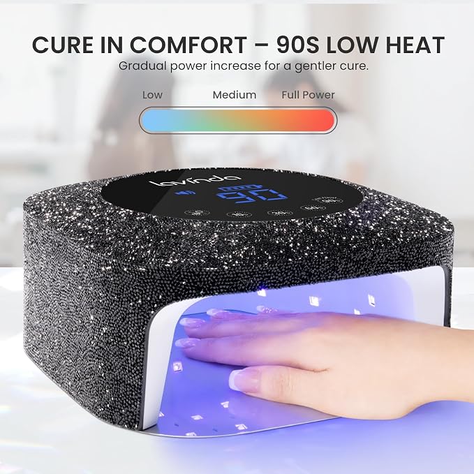 Lavinda 54W UV Nail Lamp Cordless, UV Light for Gel Nails Black Rhinestone | Professional Fast Curing Lamp Nail Dryer, Rechargeable UV LED Nail Lamp Nail Light with 4 Timers and LCD Display