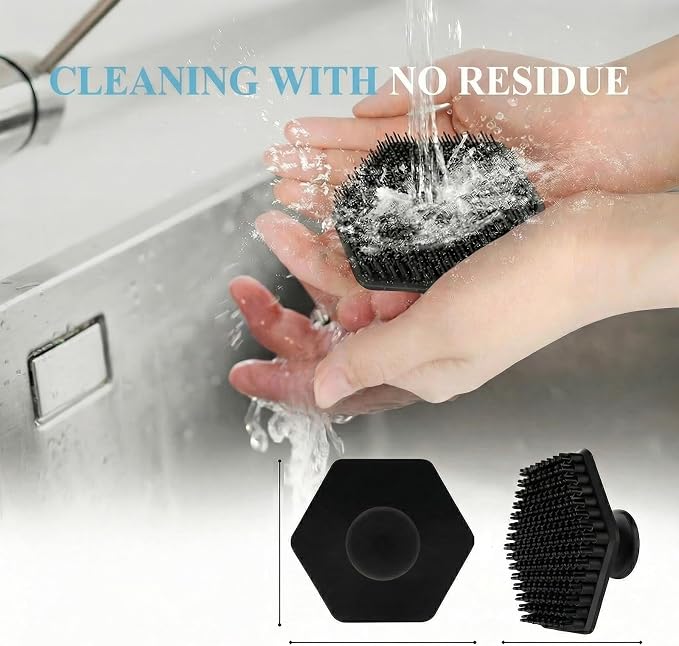 Back Silicone Rubber for Shower|Curved Long Handle Body Brush|Dual-Sided Firm Exfoliating&Soft Bristles |Silicone face Scrubber (Black face Brush and Back Scrubber Set)