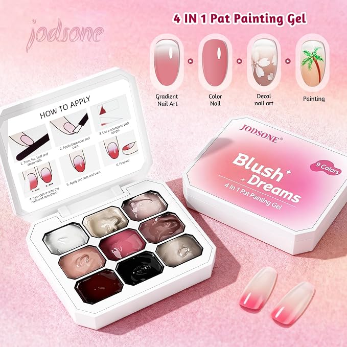 JODSONE Patting Gel Nail Polish Kit, 9 Colors U V/LED Gradient Painting Sponge Gel Kit with 50 PCS Nail Sponges and Grabbing Pen for Home & Salon Use