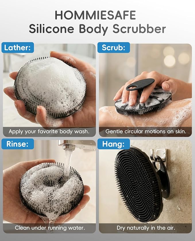 Soft Silicone Shower Brush Body Wash Bath Exfoliating Skin Massage Scrubber | 1 Pack Dry Skin Brushing Glove Loofah, Fit for Sensitive and All Kinds of Skin(Black)