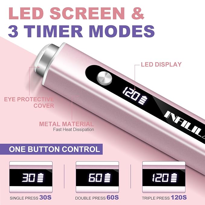 NXJ INFILILA Multi-Functional Handheld UV Light Lamp for Gel Nails with Cat Eye Magnet - Portable Flash Cure Nail Lamp for French Manicures, Detail Work, Type-C Cordless for Travel & Home Use (Pink)