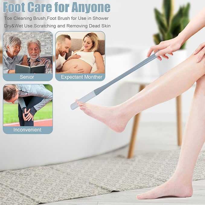 OWIIZI Toe Cleaning Brush 15.7" Foot Scrubber in Shower with Long Handle Silicone Gap Brush Between Toes Cleaner Soft Feet Care Scrub for Seniors,Elderly, Men and Women- 2Pack | 15.7" foot Scrub brush,Gap Brush Between Toes Cleaner,Anti-Itch,Exfoliatin...