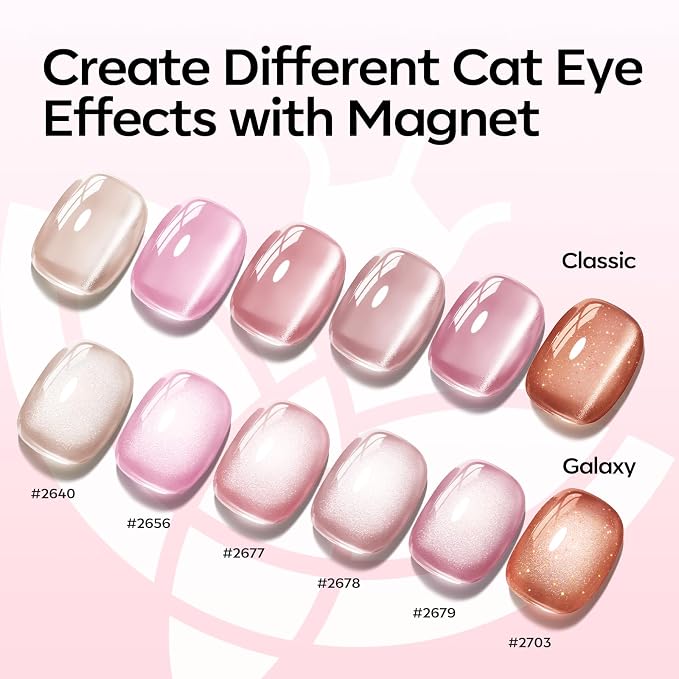 modelones Cat Eye Gel Nail Polish Set Glitter 6Colors Pink Nude Brown