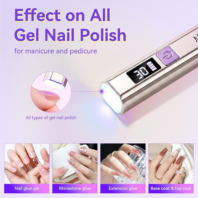 Makartt Handheld Mini UV Nail Lamp Flash Cure for Gel-X Tips & Nail Glue | Rechargeable Cordless UV Nial Light with LCD Display for Fast Flash Curing Gel Polish DIY Home and Salon Use, Gradient Purple