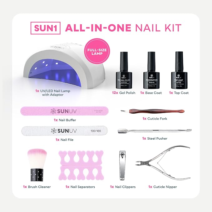 SUNUV Gel Nail Polish Kit with UV Light, 23 Pcs Gel Nail Kit Four Season, 12 Colors Polish Set with Base Glossy Top Coat, Manicure Tools Home Salon Gift for Women Teens Girls, Starter Kit