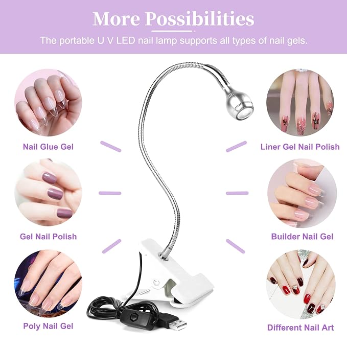 Saviland Mini Nail LED Lamp – Flexible Rotatable USB Quickly Nail Dryer Gel Lamp for Nails with Securing Clip Led Light for Nails for Curing Gel Polish U V Nail Gels Manicure DIY | Securing clip design, USB powered, Fast curing, Salon use, DIY manicure...