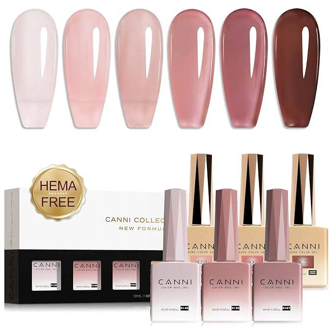 CANNI 9ML Jelly Gel Nail Polish Set, 6 Translucent Shades UV LED Soak Off | Smooth Application • Highly Pigmented • Glossy Finish • Long-Lasting Wear • Nail Art • Salon DIY Manicure • Easy Application