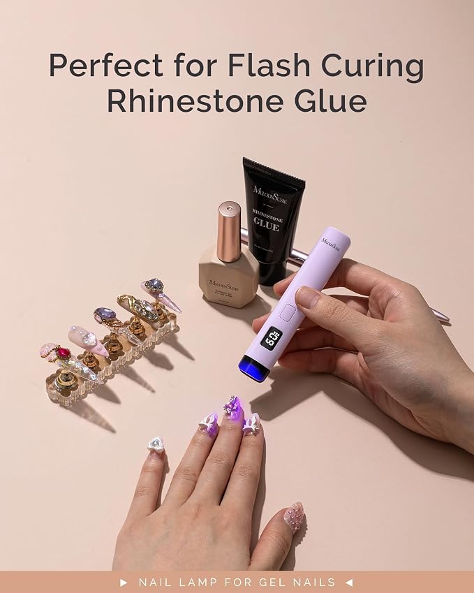 MelodySusie Handheld Cordless UV Nail Lamp with LCD Display & Eye-Protection Cover, P-Art01R Rechargeable Mini UV LED Light Flash Cures All Soft Gels, Especially Rhinestone Glue & Liner Gel Purple