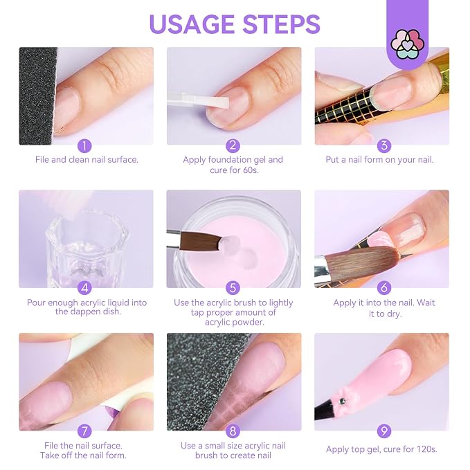 SAVILAND Acrylic Nail Kit for Beginners with Everything, Clear Nudes Pink | Acrylic Nail Powder and Liquid, #12 Brush, Cuticle Oil Pen, Forms & Tools, For Extensions & 3D Nails, Home DIY and Salon Use
