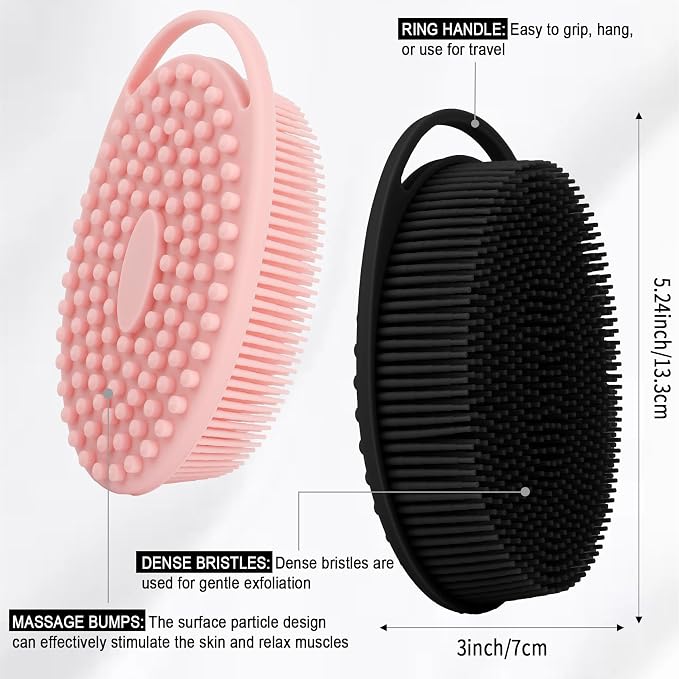Soft Silicone Body Scrubber, 2 PCS Exfoliating Silicone Loofah, Body Scrubber Shower Brush Exfoliating and Massage 2 in 1, Bath Shower Brush for Cleaning Sensitive Skin Kids Women Men, Lather Well