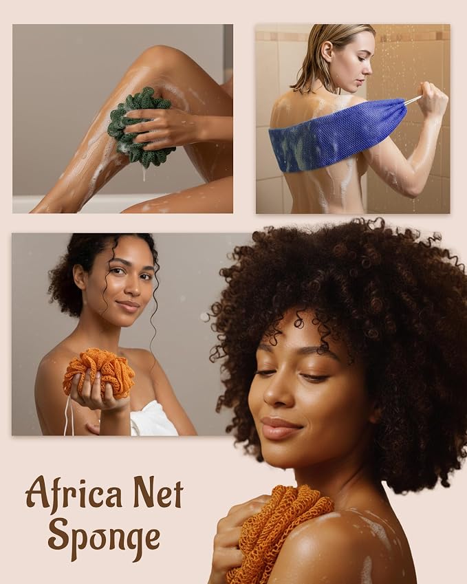 Yiclick African Net Sponge Authentic with Knots 2 Pack - Exfoliating Washcloth Towel, Back Scrubber for Shower Bath, Exfoliating Body Scrubber Exfoliator, African Rags Wash Cloth Loofah Lufa Sponge