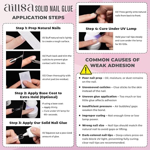 AILLSA Solid Gel Nail Glue for Nail Tips Strong Nail Glue for Press Ons | Professional Fake Acrylic Soft Nails Glue U V Lamp Curing Needed - Long Lasting 15g / 0.5fl.oz