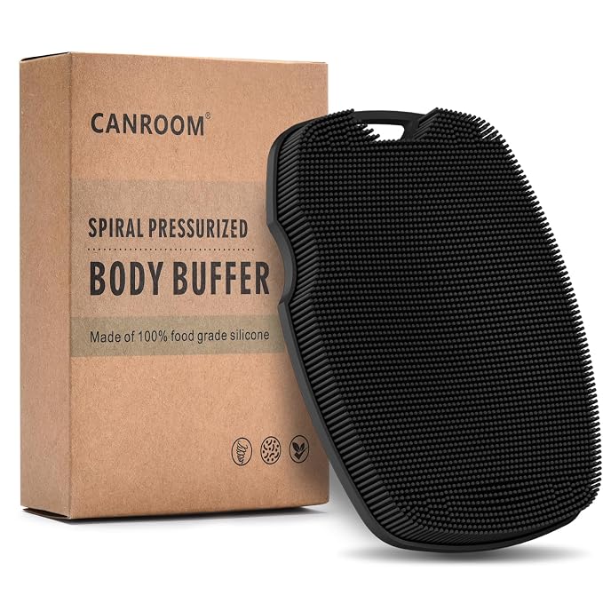 Canroom Silicone Bdoy Scrubber -Anti Zinc Infused-Exfoliating Shower Brush | Highly Elastic Bristles Exfoliator Silicone Shower Scrubber for Body,Cellulite Reduction,Blood Circulation-Black