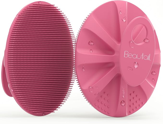 Silicone Body Scrubber, BEAUTAIL Gentle Exfoliating Brush on Sensitive Skin | Soft Shower Scrubber for Body, Hygienic Silicone Loofah, Bathroom Essentials Brush for Women, Men & Kids, 1-Pack, Pink