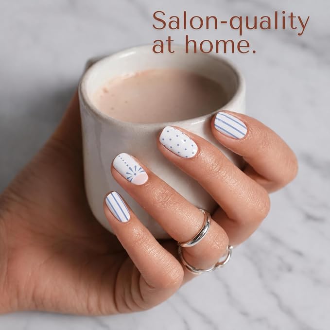 Semi Cured Gel Nail Strips Stickers Wraps | UV Nail Polish that Pops in Color (Seersucker) for Women & Short Nails & Long Nails (Ami Amour)