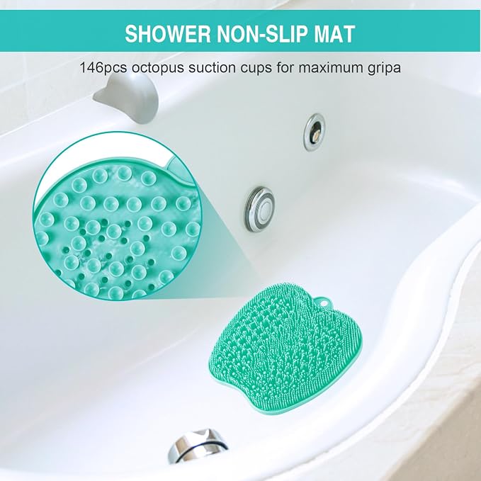 BESKAR XL Larger Shower Foot Scrubber Mat with Non-Slip Suction Cups | Cleans, Smooths, Exfoliates, Massages Your Feet Without Bending, Improve Foot Circulation, Soothes Tired Feet