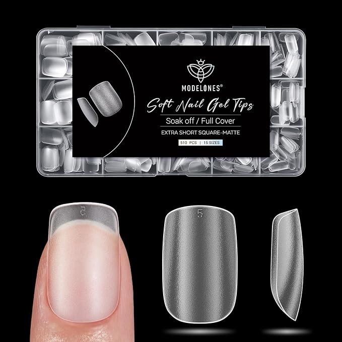 Modelones Extra Short Square Nail Tips 510pcs Full Matte for Press Ons Nail | Pre-shaped Full Cover Clear Acrylic Gel Kit False Press on Nails Making