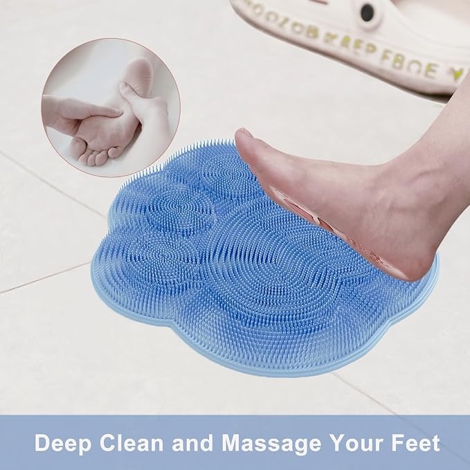 2 PC Silicone Body Scrubber Set,Foot Scrubber in Shower and Hand Held Silicone Face/Body Scrubber,Soft Wash Mitt,Shower Foot Scrubber Mat,Deep Cleaning Foot Brush Exfoliating Massage Cleaner (Blue)