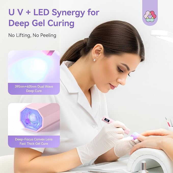 SAVILAND Flash Cure U V Light for Nails Handheld Nail Lamp with LCD Display | Portable design, Rechargeable, 2 timer modes, Mini size, Salon grade, Nail tech essentials, Professional manicure use, Pink