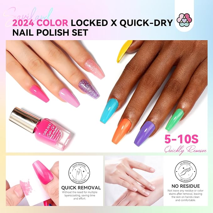SAVILAND Nail Polish Set: Quick Dry Nail Polish Fingernail 20+3 Pcs Bright Neon Red Green Glitter Regular Nails Polish Kit with Base Top Polish Nail Art Polish DIY At Home Gift for Girls