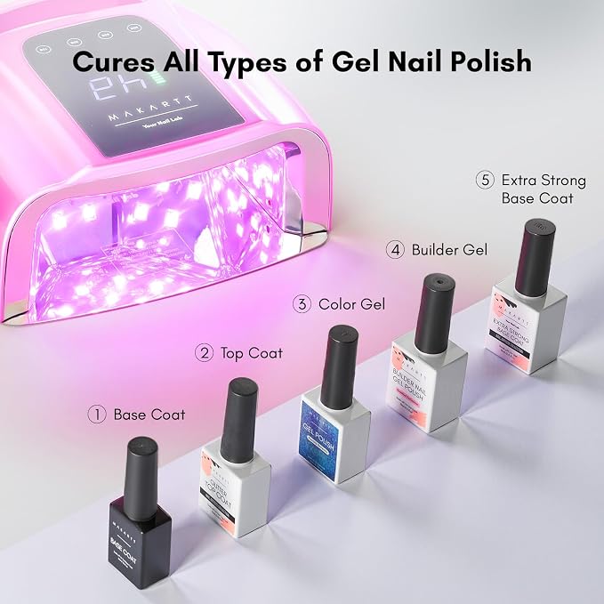 Makartt Professional UV LED Nail Lamp with Handle Rechargeable Nail Dryer | Cordless Nail Light with 42 LED Beads 4 Timers LCD Auto Sensor Fast Curing Gel Polish for Salon Nail Artist, Gradient Pink