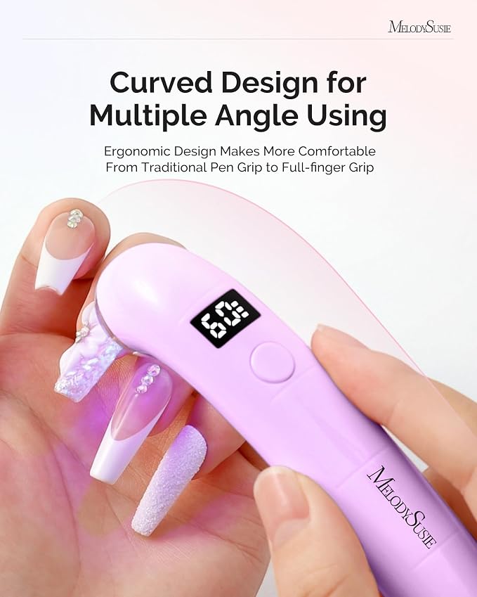 MelodySusie Handheld Flash Cure Nail Lamp P-ART01A Cordless Mini Nail Light | Concave Ergonomic Handle for Nail Tech, Spot Cure for Soft Gel, Gel-X & Press-On, 630mAh Battery