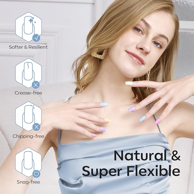 Modelones Medium Coffin Nail Tips Pre-shaped Soft Gel Fake Nails False Full | Fake Nails False Acrylic Clear Full Cover Press on Extension Kit Gel Manicure DIY at Home 216PCS 12Sizes