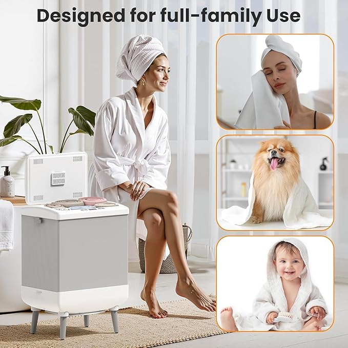 Electactic Towel Warmer for Bathroom, 35L Foldable Hot Towel Warmer Bucket with 24H Timer, Heat&Dryer 2 in 1 Blanket Warmer with 2 Hanging Hooks, Fits 3 Oversized Towels or 2 Bathrobes for Home & Spa