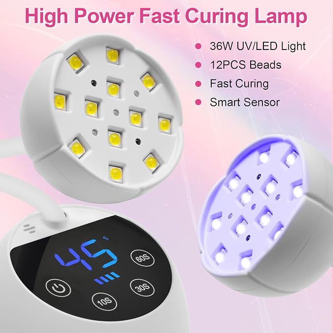 CGBE UV LED Nail Lamp, 36W Mini Cordless Flash Cure Nail Lamp for Gel Nails | USB Rechargeable UV Nail Light with 4 Timers & Auto Sensor, Gooseneck Portable Gel X Lamp for Salon Home DIY Use, White