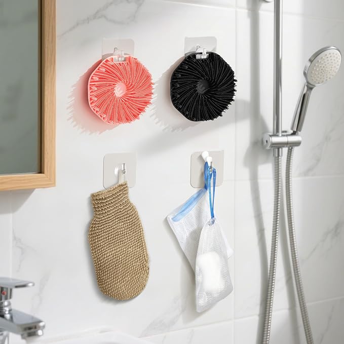 Manmihealth 5 PCS Silicone Body Scrubber Shower Mitt with Soap Bag Set | Upgrade Super-Exfoliating Shower Scrubber with Non-Slip Hand Strap, Silicone Body Buffer Shower Brush (Black+Pink)