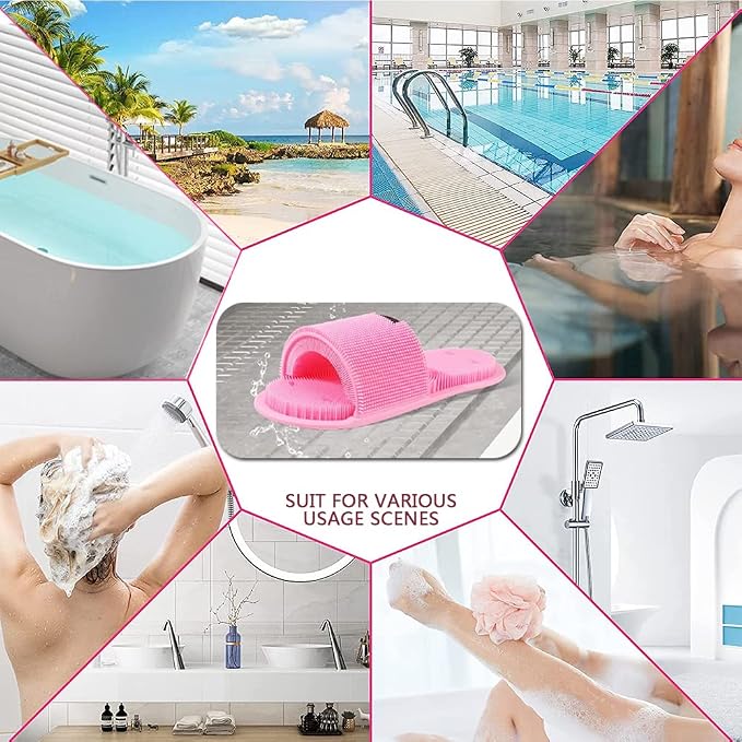 Shower Foot Scrubber,Soft Silicone Foot Cleaner with Non-Slip Suction Cups,Exfoliating Dead Skin Foot Massager Slipper improve Circulation & Soothes Tired Feet for Unisex Adults - 1pcs (Blue)
