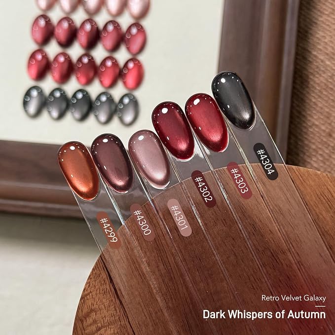 GAOY Red Cat Eye Gel Nail Polish Set with Magnet, Burgundy Brown 6 Colors | Holographic, Glass Cateye, Glitter, Valentine's Date Night New Year Christmas Nails, DIY Manicure at Home, Gift for Women