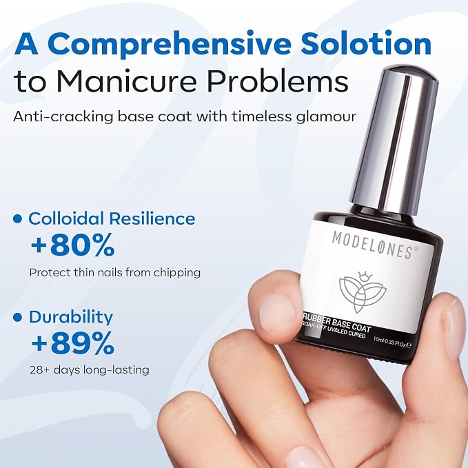 modelones Rubber Gel Base Coat Clear Builder Nail Gel for Weak Nails | Strengthener for Thin Brittle Nails Self-Leveling Enhance Natural Nail Apex Building Strong Adhesion Long Last U V Manicure